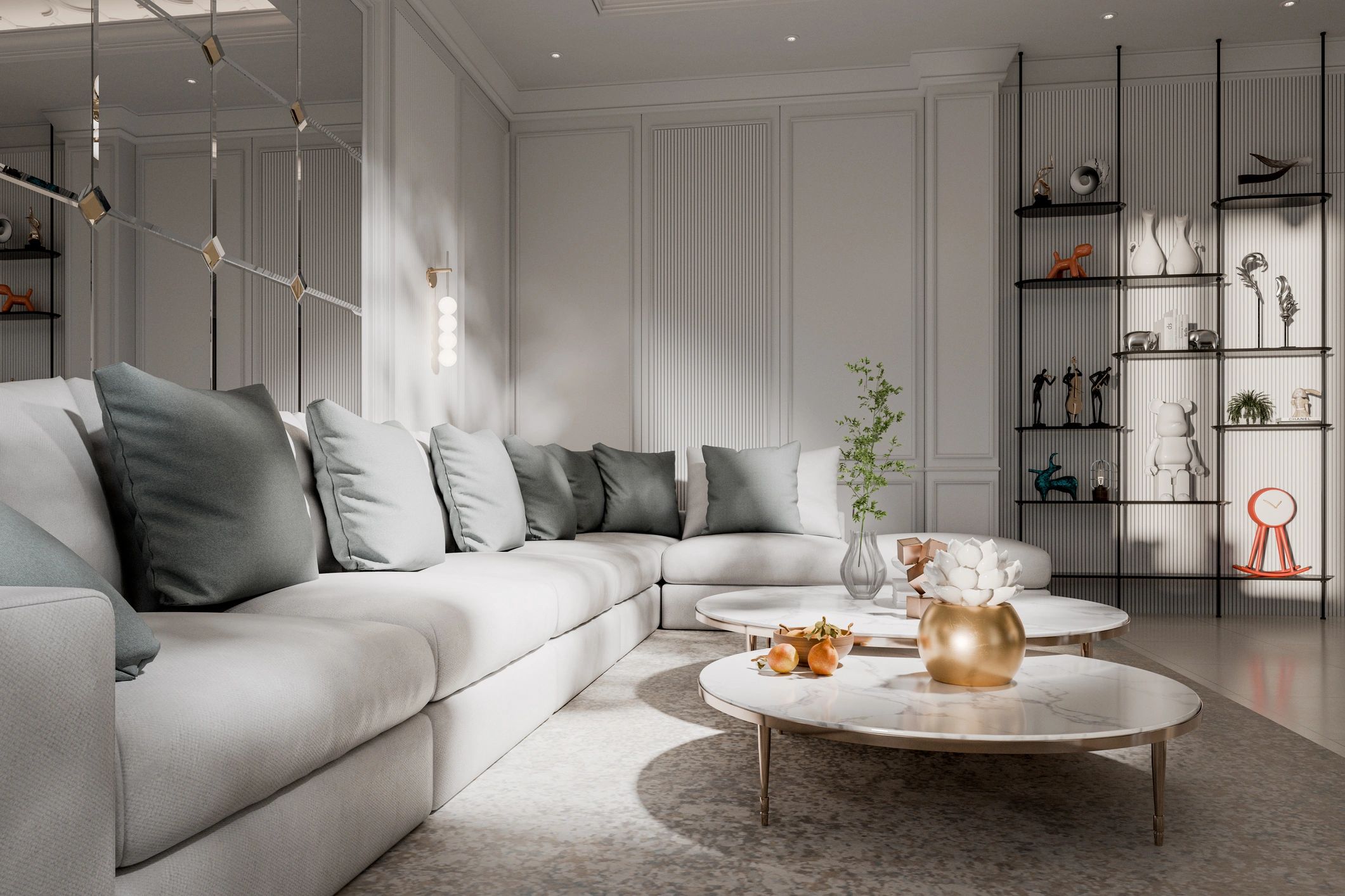 Contemporary living room with smooth modern floor finish