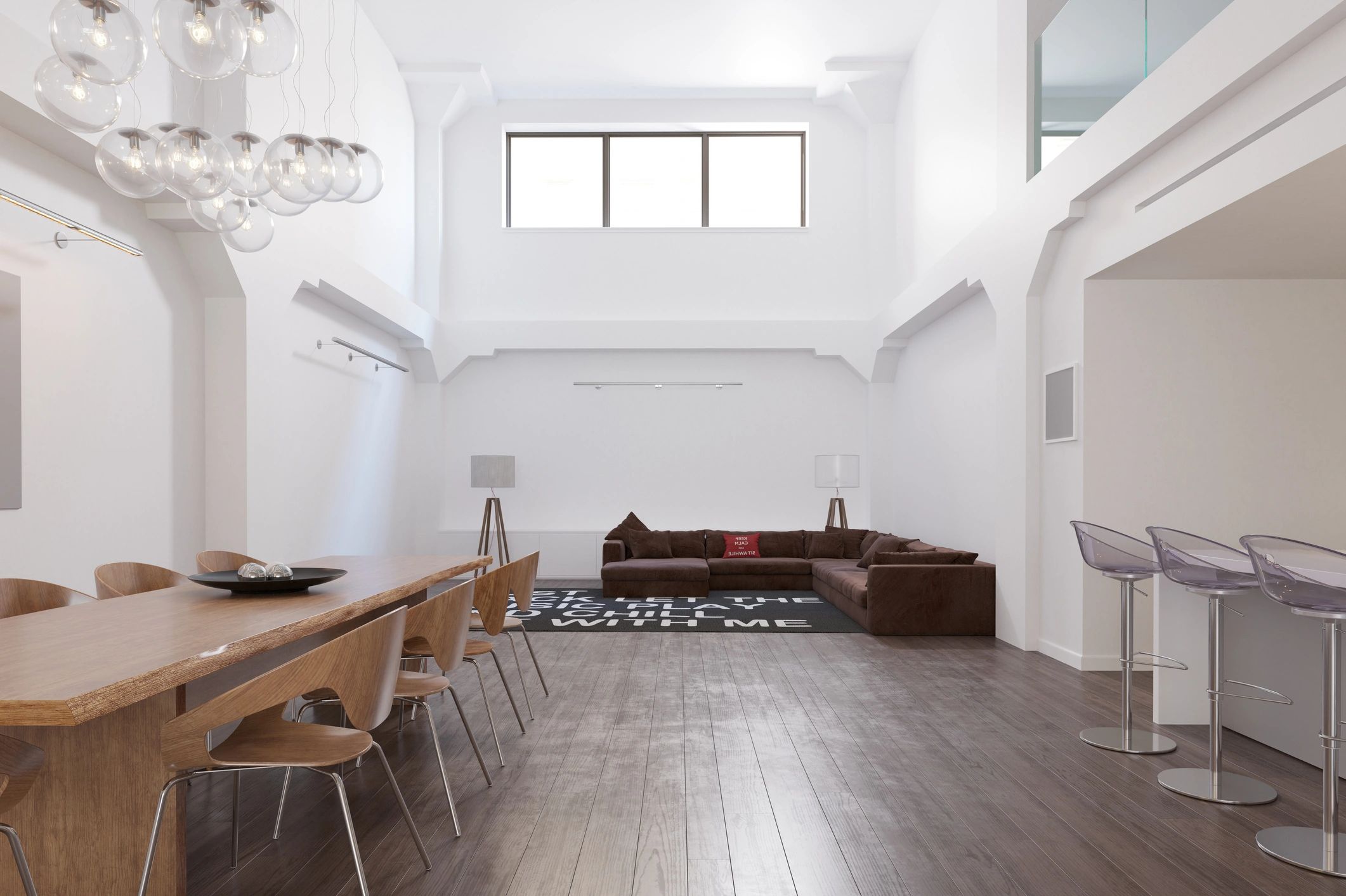 Luxury open-plan interior with seamless modern flooring
