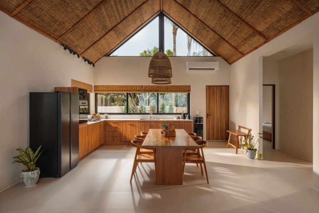 Modern wooden kitchen and dining area